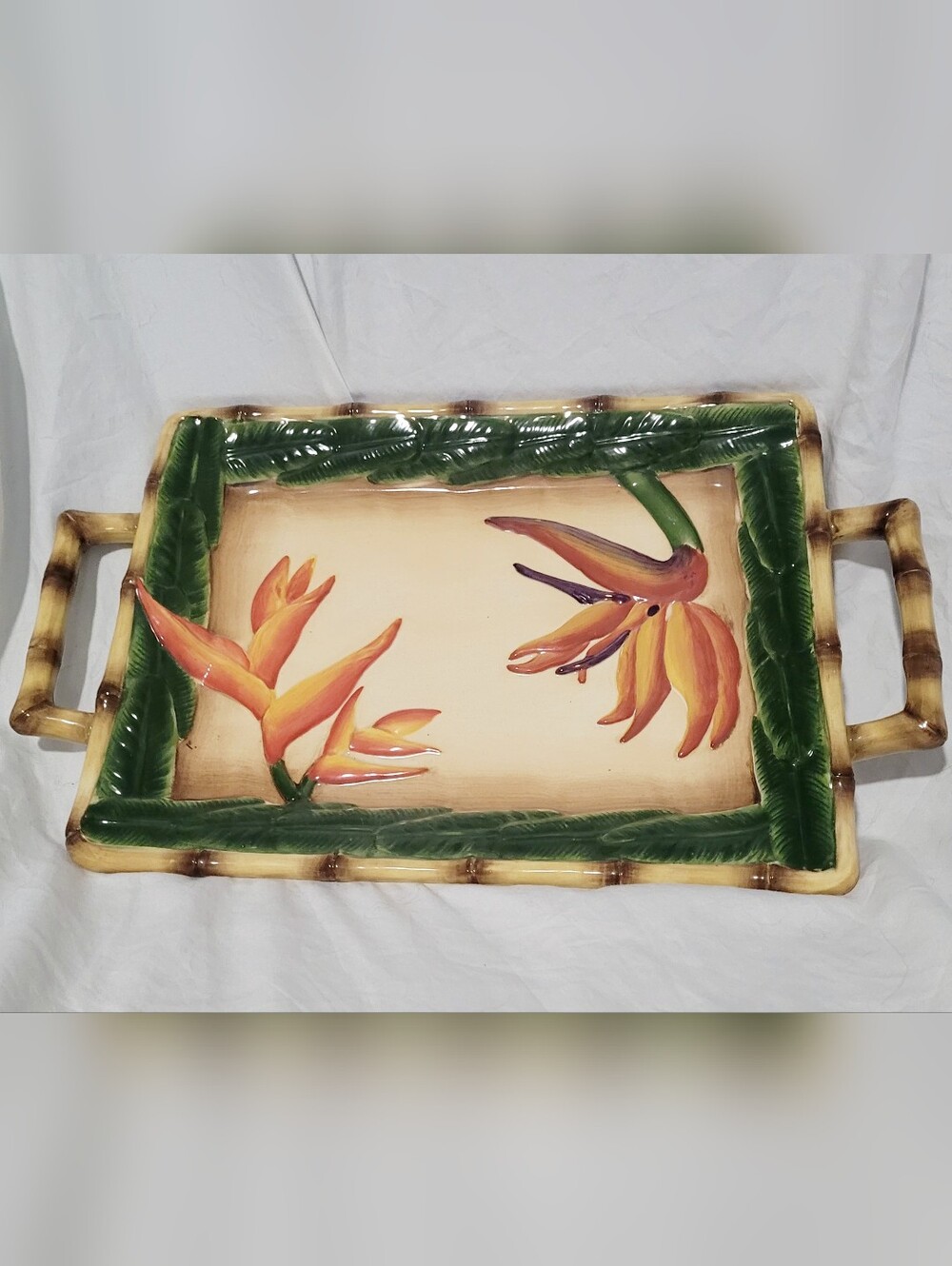 Vintage Pacific Rim Hand Painted Floral Serving Tray 9x12"